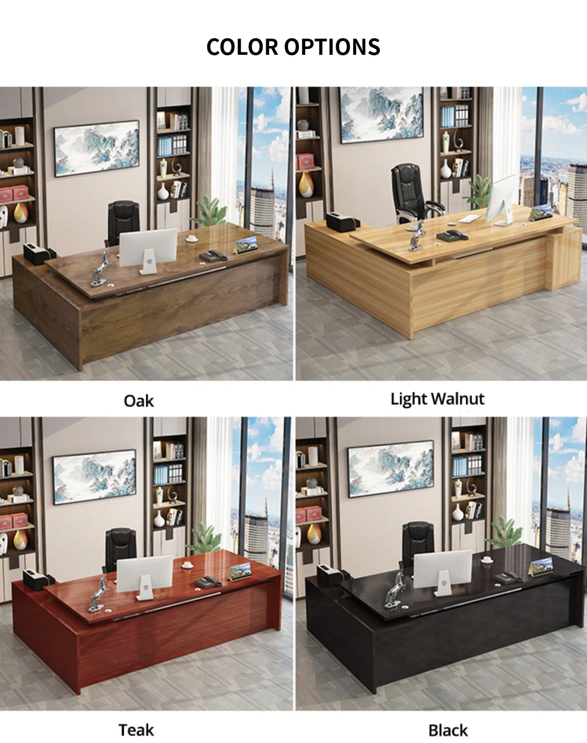 Modern Executive Desk with Solid Wood, Round & Cable Management for Home Office — Detail image 10