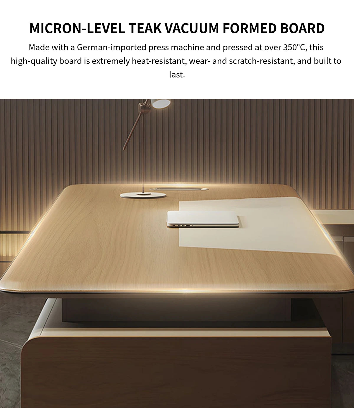Modern Executive Desk 94-126 in Wide with Cable Management, LED Lighting & Genuine Leather — Detail image 2