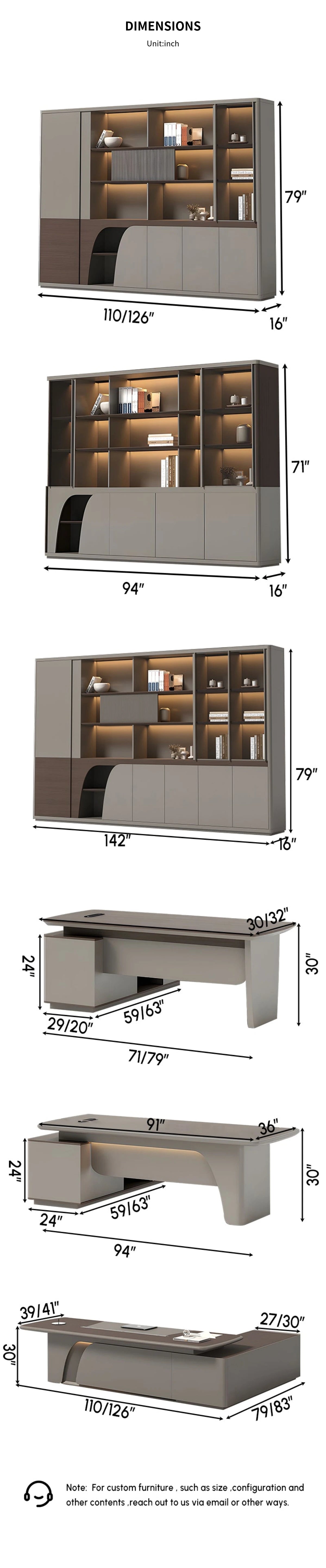 Modern Executive Desk with Genuine Leather, Lockable & Curved for Home Office — Detail image 13