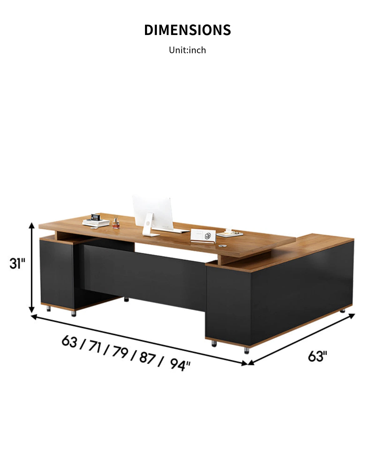 Modern Executive Desk with Side Storage & Lumbar Support for Home Office — Detail image 9