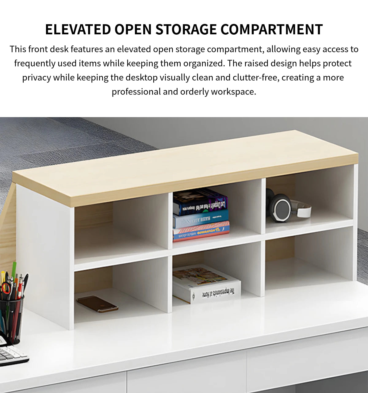 Modern Reception Desk with Dual-Tone, Solid Wood & File Drawers for Office Lobby — Detail image 5