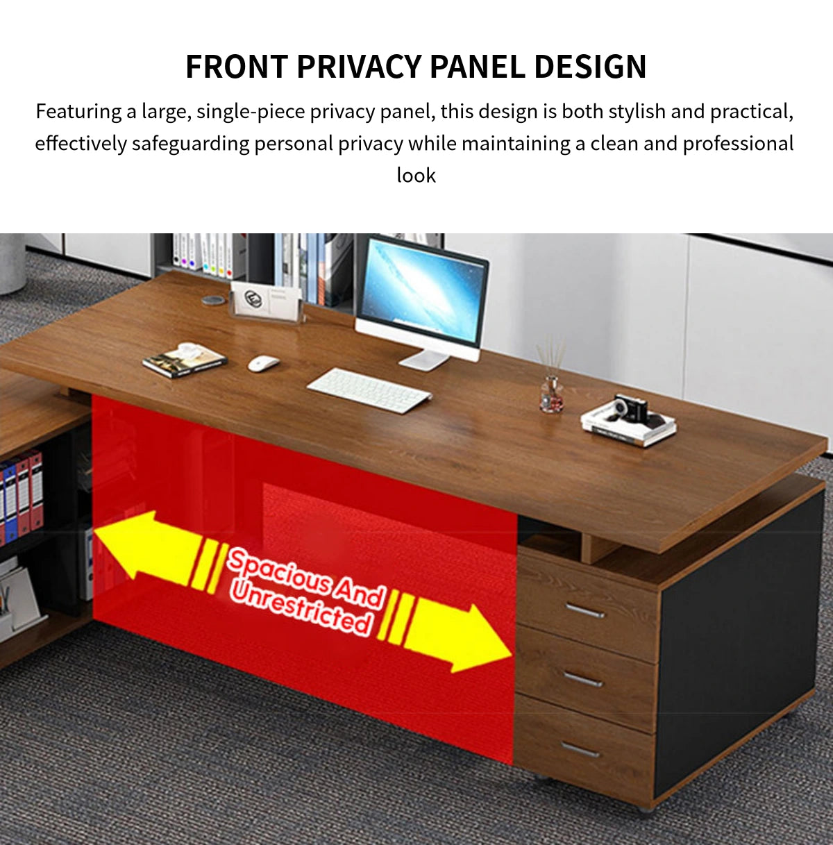 Modern Executive Desk with Round, Cable Management & Side Storage for Home Office — Detail image 6