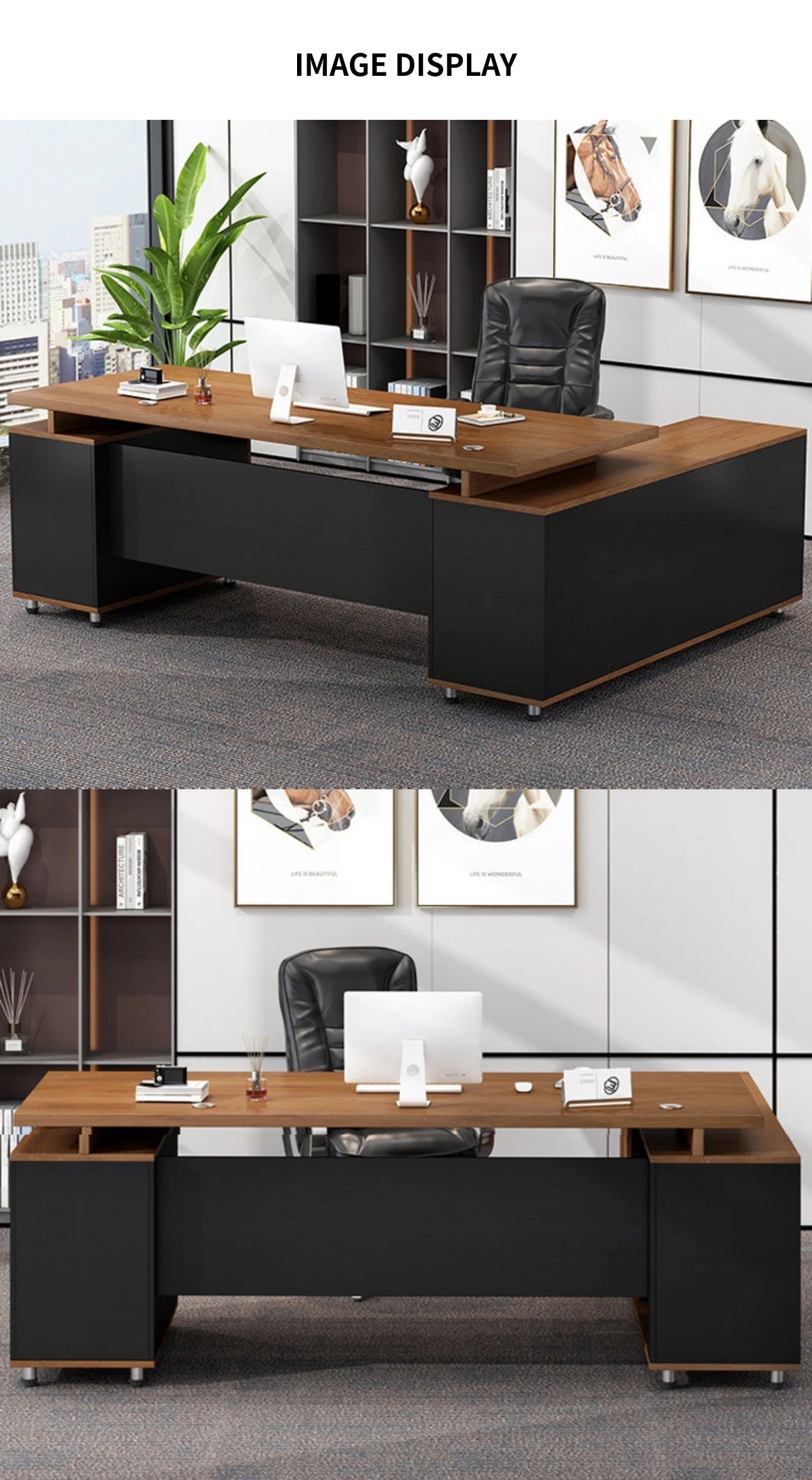 Modern Executive Desk with Round, Cable Management & Side Storage for Home Office — Detail image 10