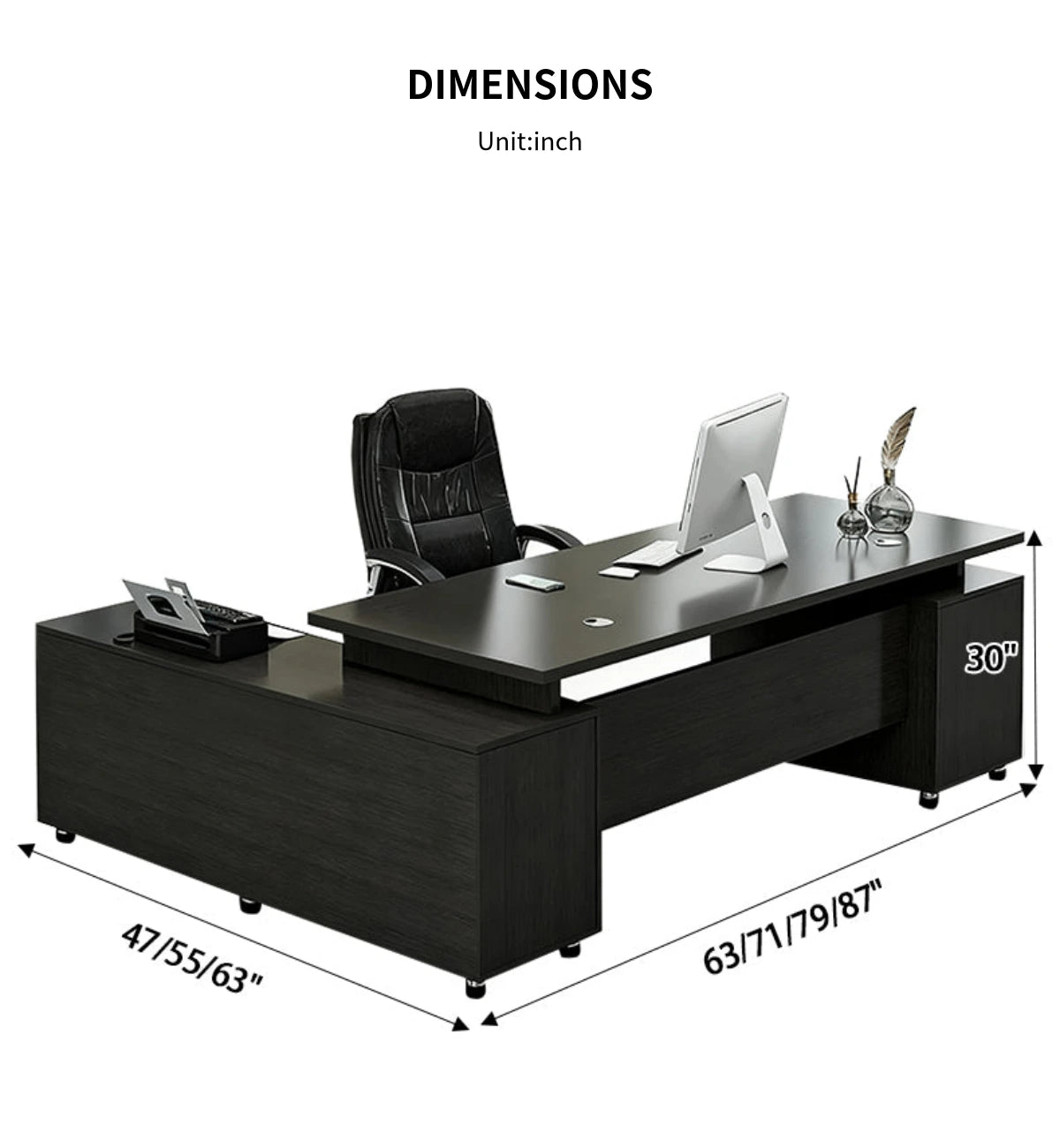 Modern Executive Desk with Round, Cable Management & Side Storage for Home Office — Detail image 13