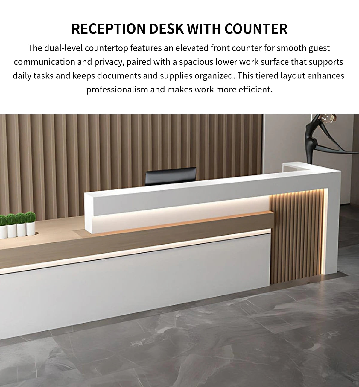 Salon Reception Desk 63-134 in Wide with LED Lighting & Transaction Counter for Salon — Detail image 4