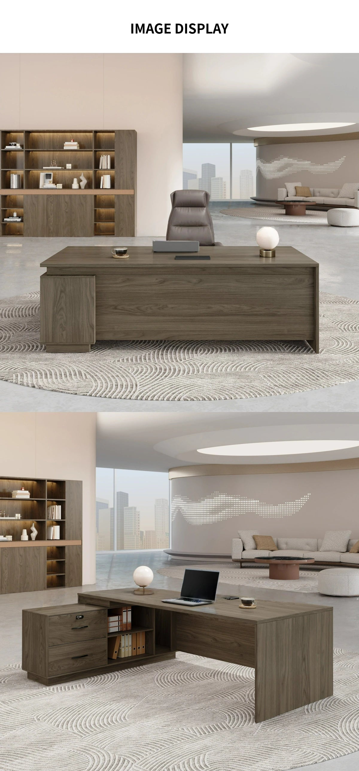 L-Shaped Executive Desk 63 in Wide with Privacy Panel, Cable Management & Side Storage — Detail image 5