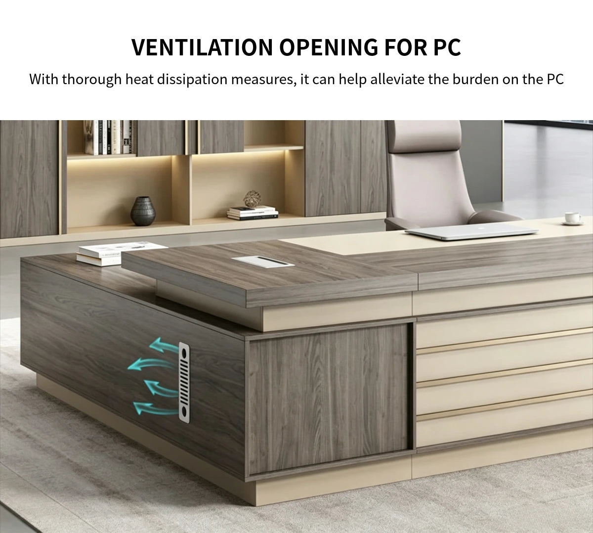 Modern Executive Desk 63-126 in Wide with Cable Management for Home Office — Detail image 6