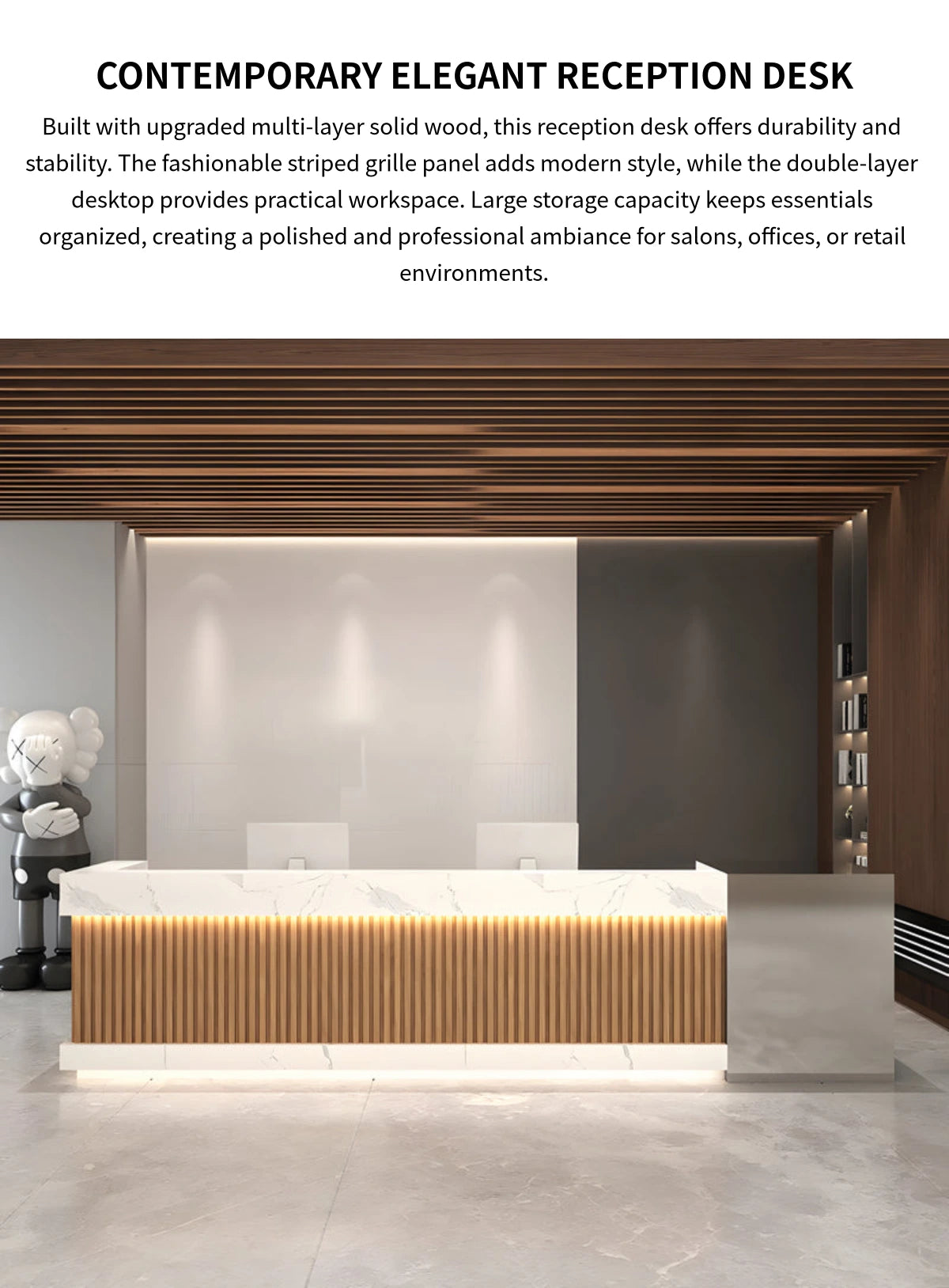 Salon Reception Desk 59-197 in Wide with Keyboard Tray, Lockable & Solid Wood for Salon — Detail image 1