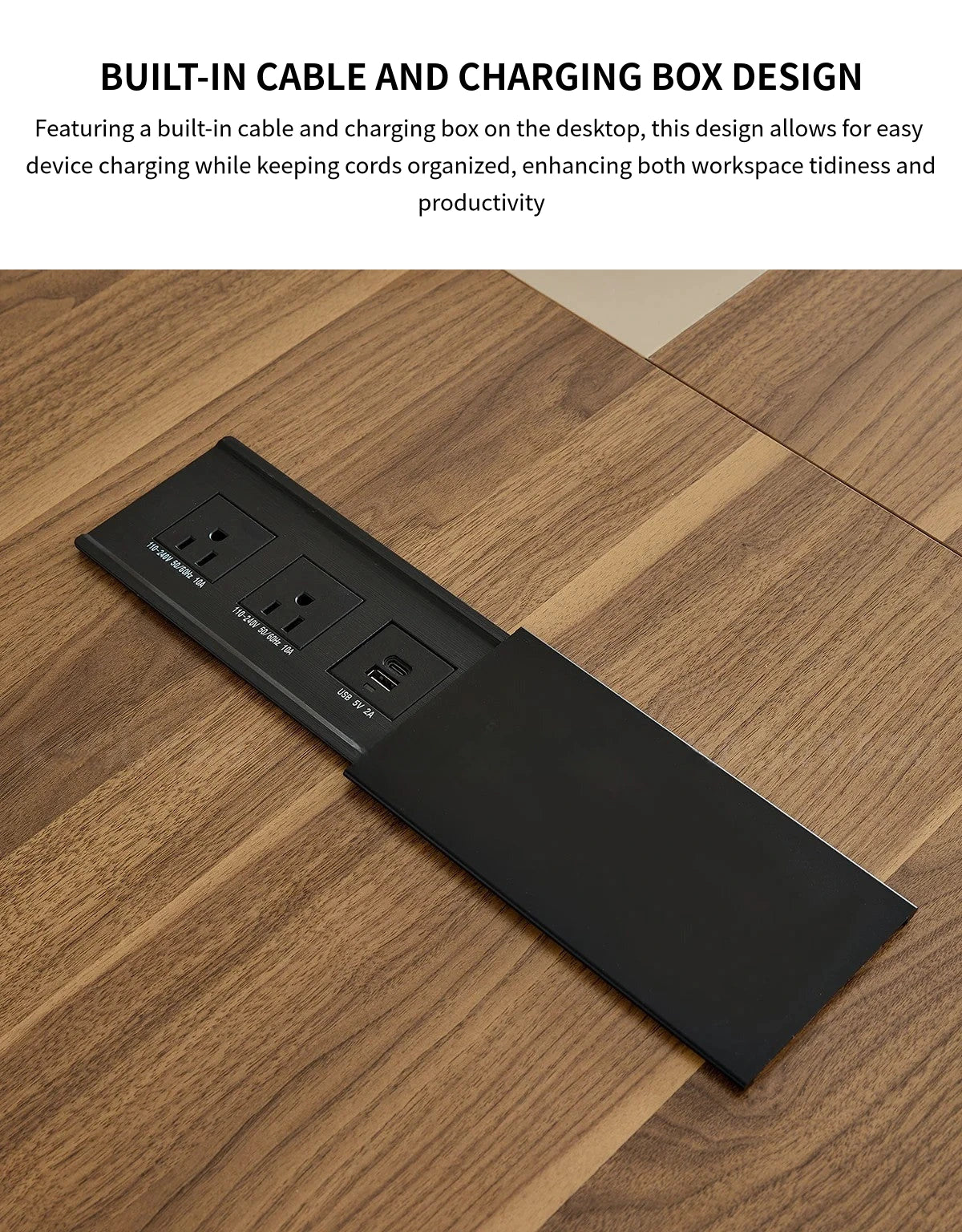 L-Shaped Executive Desk with Side Storage, Built-In Outlets & LED Lighting for Home Office — Detail image 5