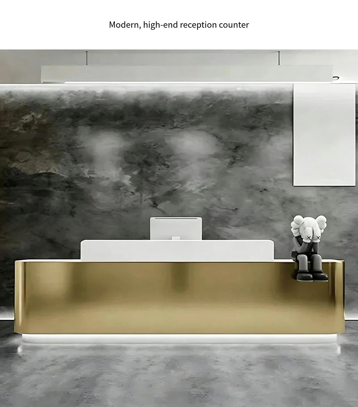Retail Reception Desk 31-87 in Wide with Stainless Steel, LED Lighting & File Drawers — Detail image 1