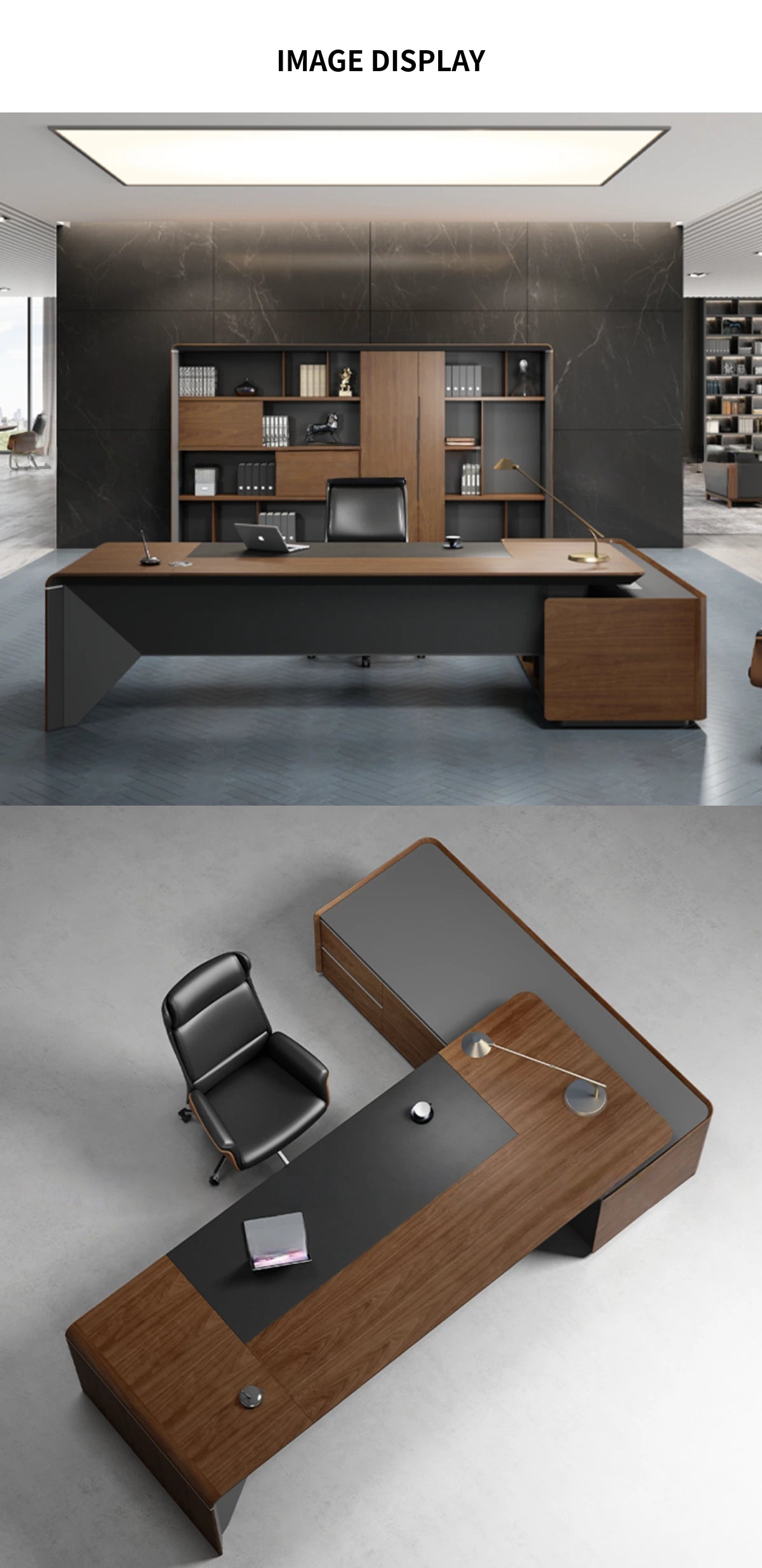 L-Shaped Executive Desk 94-142 in Wide with File Drawers & Lumbar Support for Home Office — Detail image 7