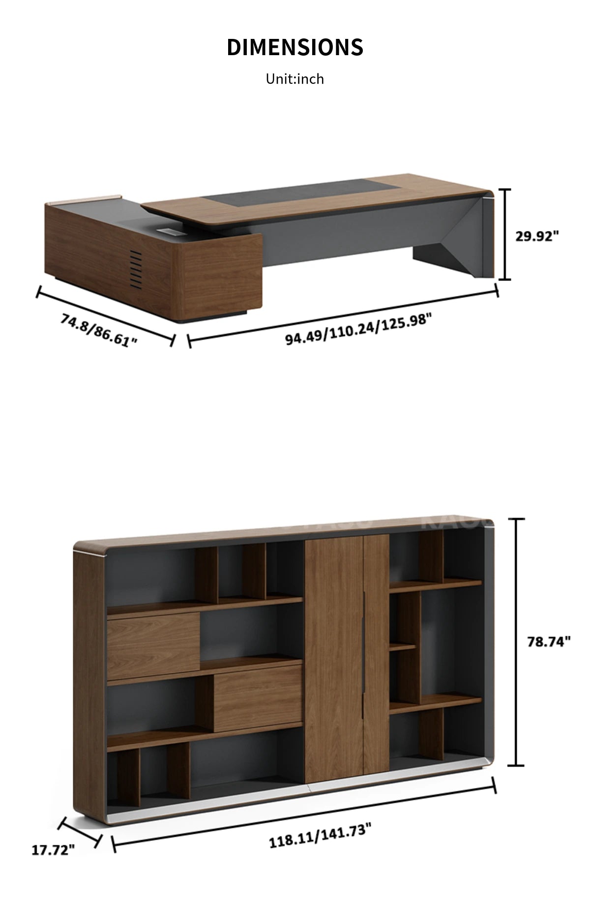L-Shaped Executive Desk 94-142 in Wide with File Drawers & Lumbar Support for Home Office — Detail image 9