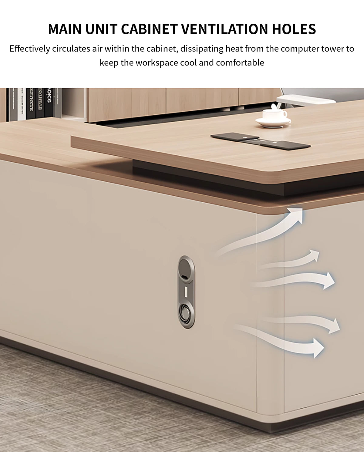 Modern Executive Desk 55-94 in Wide with Cable Management, Side Storage & Built-In Outlets — Detail image 8