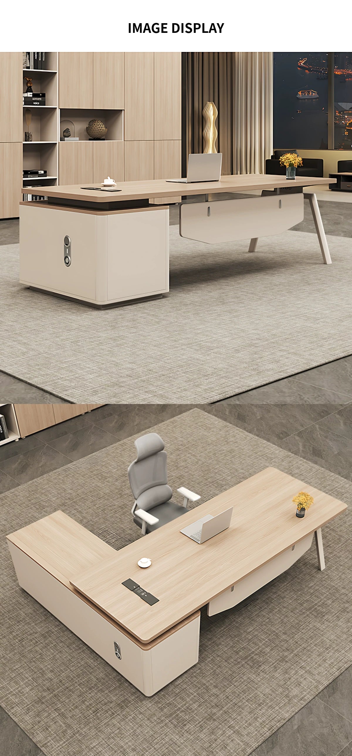 Modern Executive Desk 55-94 in Wide with Cable Management, Side Storage & Built-In Outlets — Detail image 10