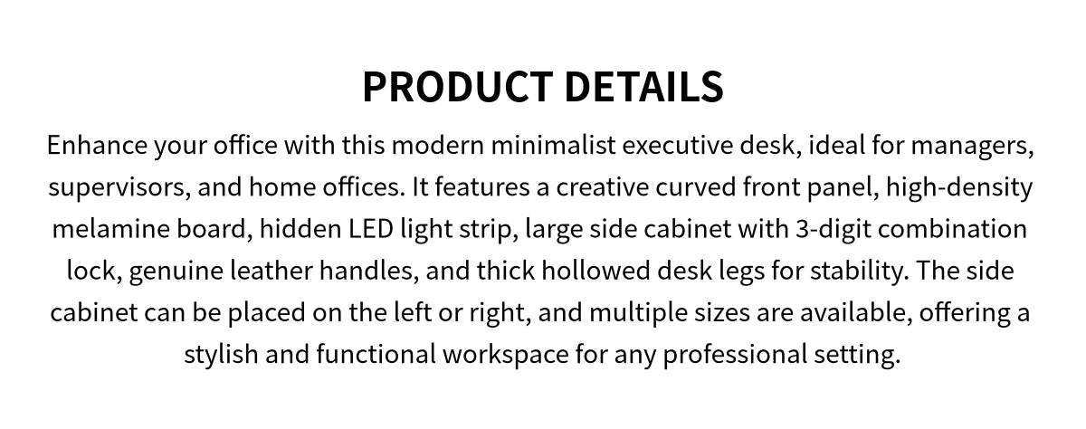 L-Shaped Executive Desk with LED Lighting, Side Storage & Genuine Leather for Home Office — Detail image 1