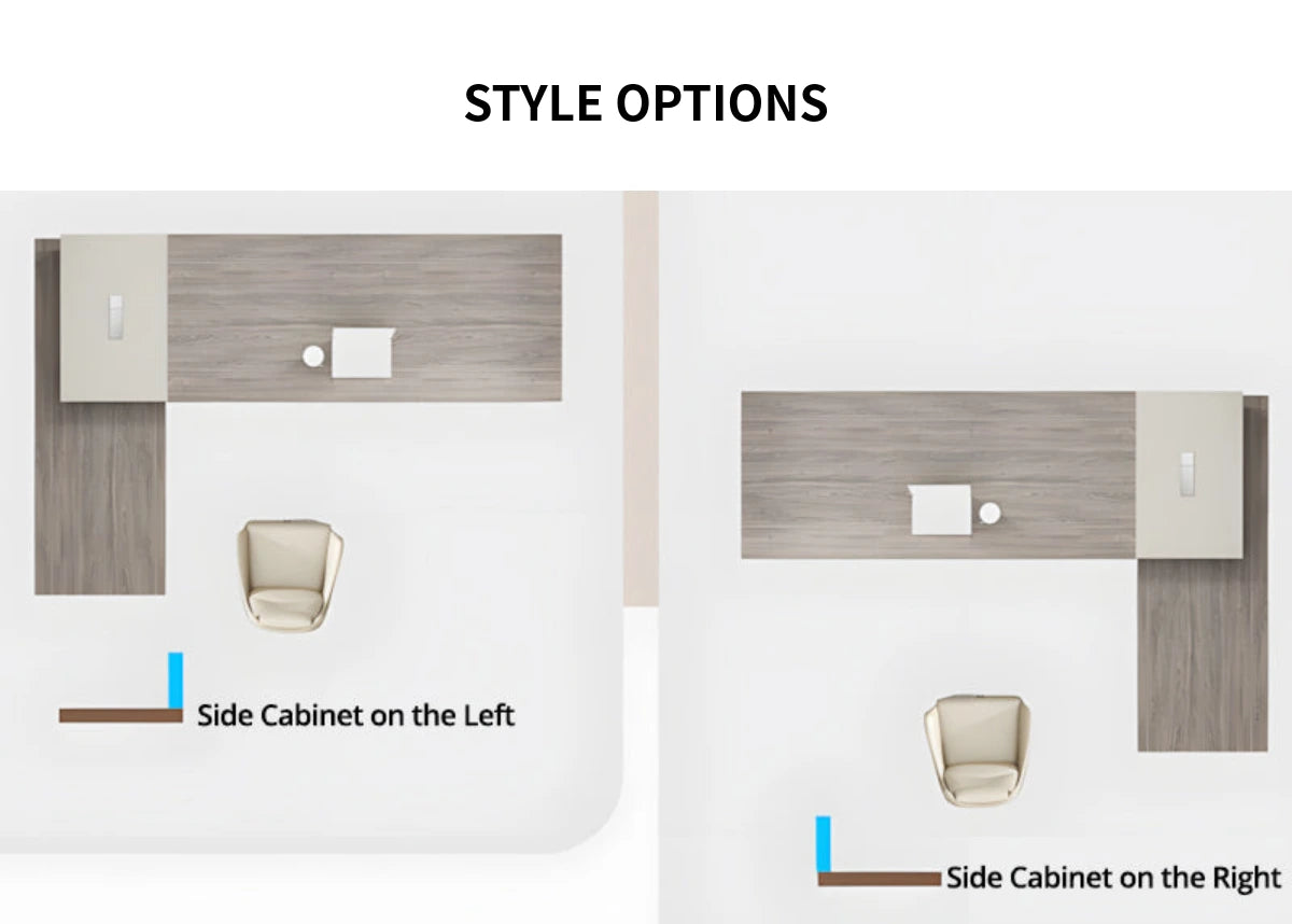 L-Shaped Executive Desk with LED Lighting, Side Storage & Genuine Leather for Home Office — Detail image 10