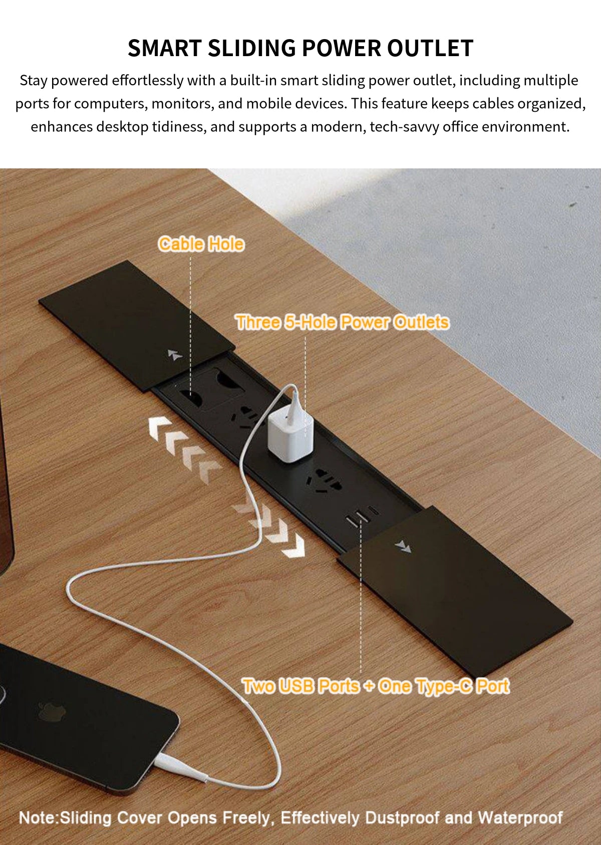 Round Office Desk with Built-In Outlets, Lockable & Solid Wood for Hom — Detail image 5