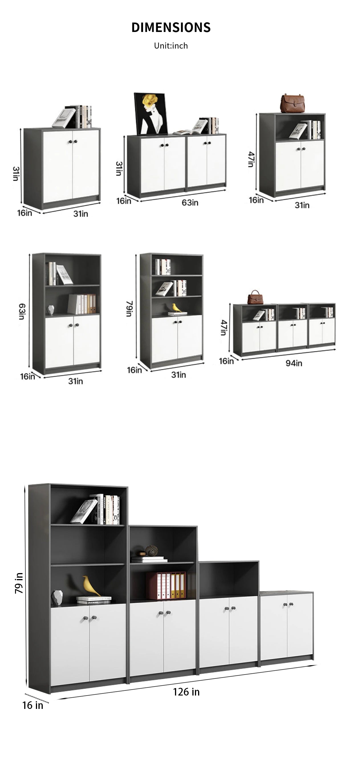 File Cabinet 31-79 in Tall with U-Shaped & Solid Wood for Office — Detail image 11