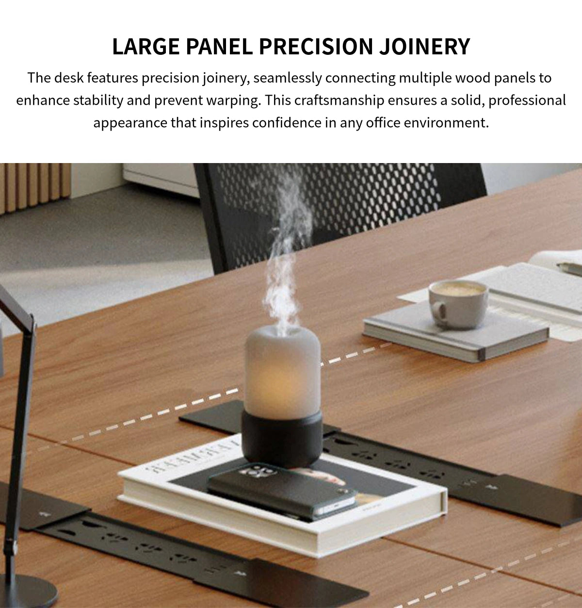 Round Office Desk with Built-In Outlets, Lockable & Solid Wood for Home Office — Detail image 3