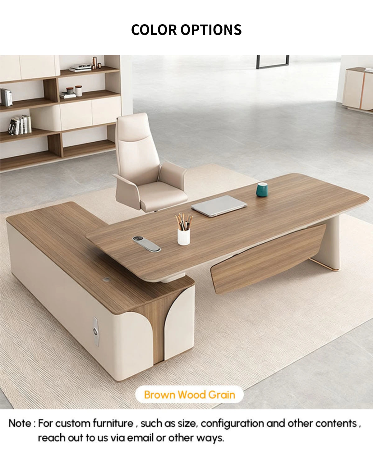 Modern Executive Desk with Curved, Built-In Outlets & Side Storage for Home Office — Detail image 13