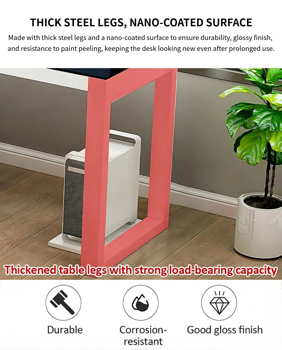 Modern Office Desk with Side Storage, Glass Top & Lumbar Support for Home Office — Detail image 9