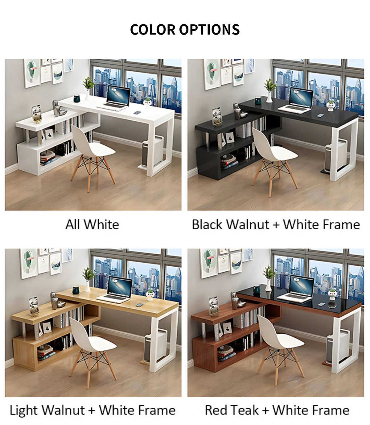 Modern Office Desk with Side Storage, Glass Top & Lumbar Support for Home Office — Detail image 12