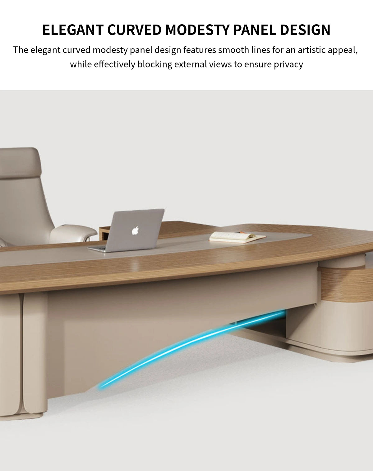 Modern Executive Desk with Curved, Cable Management & Side Storage for Home Office — Detail image 7