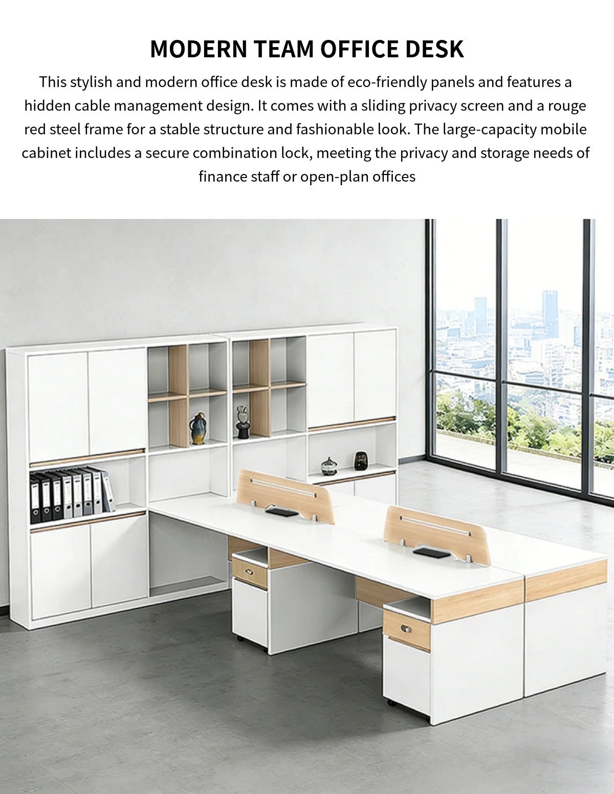 L-Shaped Reception Desk with Built-In Outlets, Cable Management & Side Storage for Retail — Detail image 1