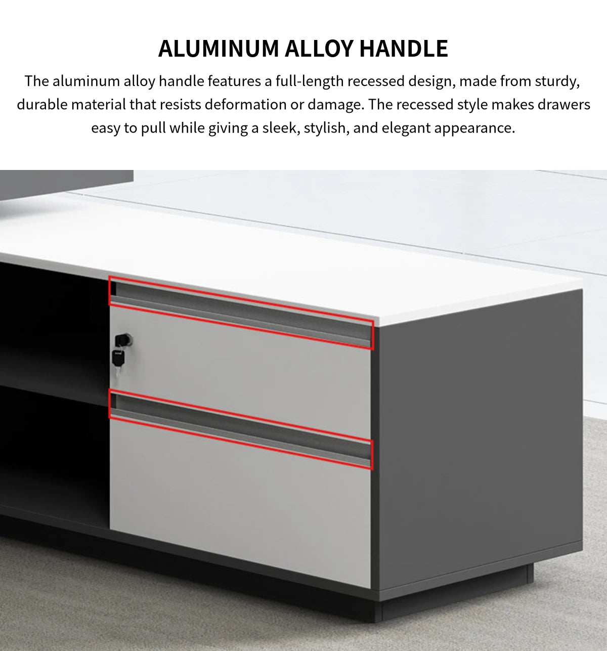 L-Shaped Executive Desk with Dual-Tone, Side Storage & File Drawers for Home Office — Detail image 8