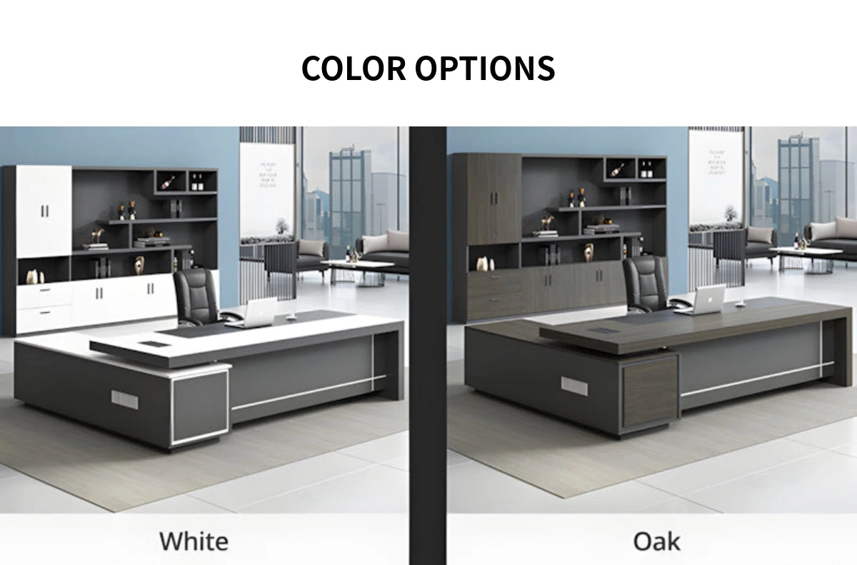L-Shaped Executive Desk with Dual-Tone, Side Storage & File Drawers for Home Office — Detail image 12