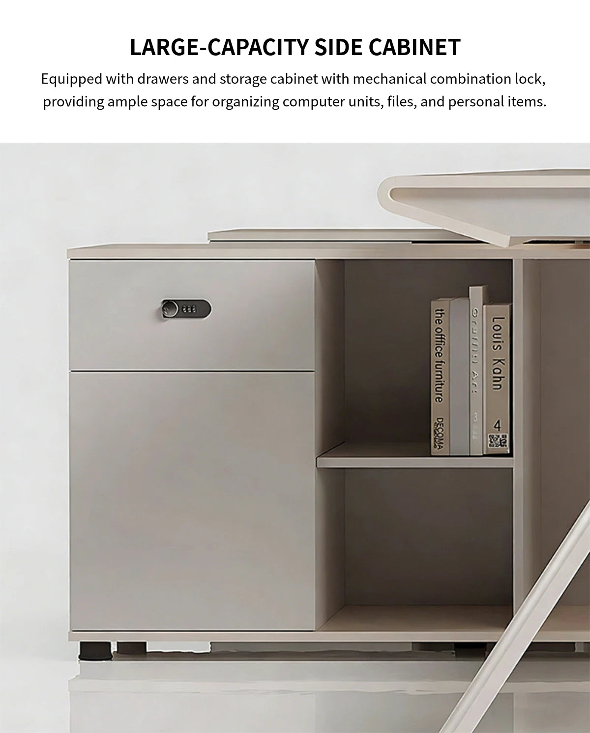 Curved Office Desk with Privacy Panel, Side Storage & Lockable for Home Office — Detail image 7
