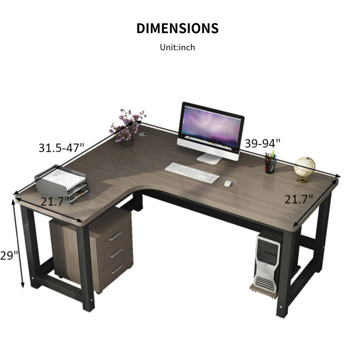 L-Shaped Office Desk 47-71 in Wide with Cable Management for Home Office — Detail image 10