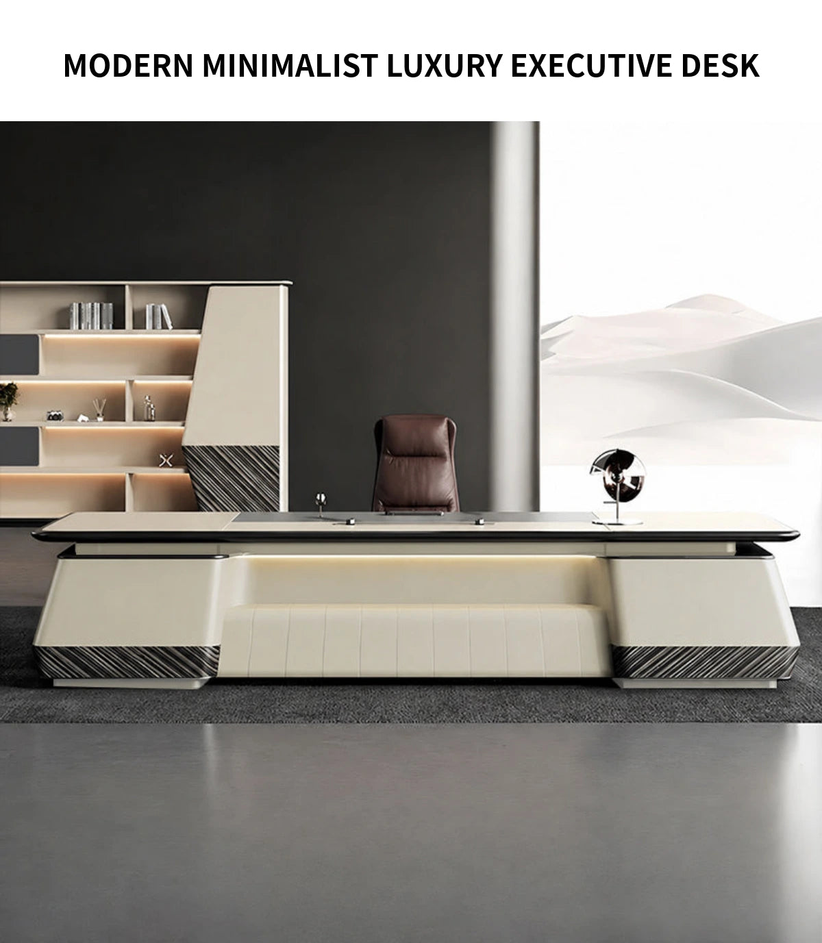 Modern Executive Desk with Dual-Tone, Side Storage & Fluted Front for Home Office — Detail image 1