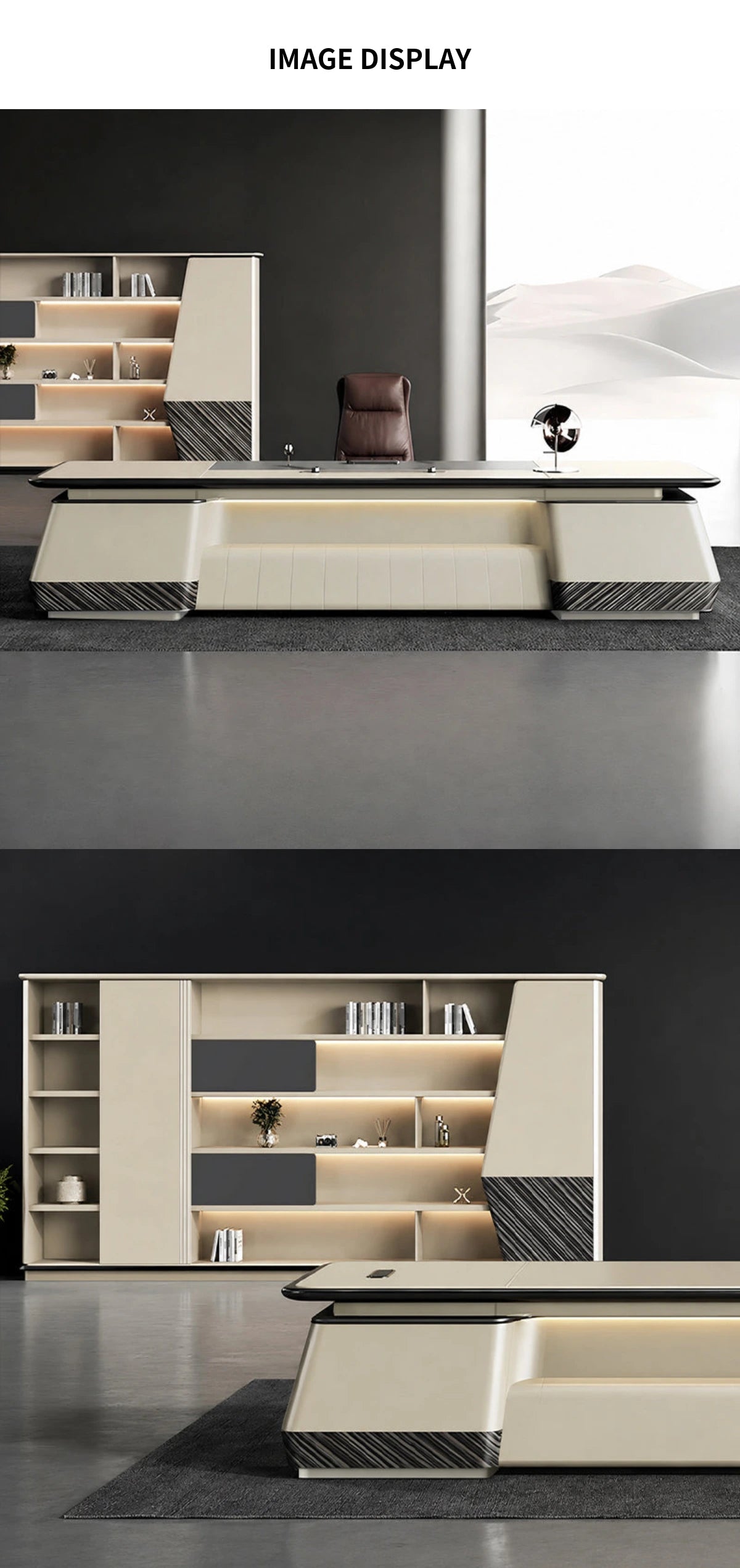 Modern Executive Desk with Dual-Tone, Side Storage & Fluted Front for Home Office — Detail image 6