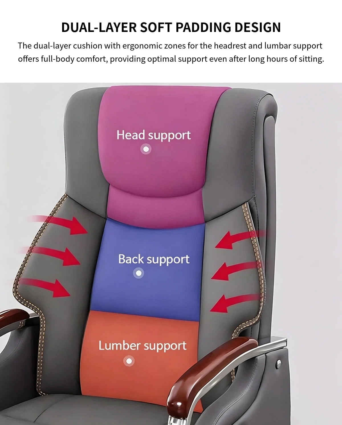 Mesh Ergonomic Office Chair 20 in Wide with Lumbar Support, Height-Adjustable & Solid Wood — Detail image 3