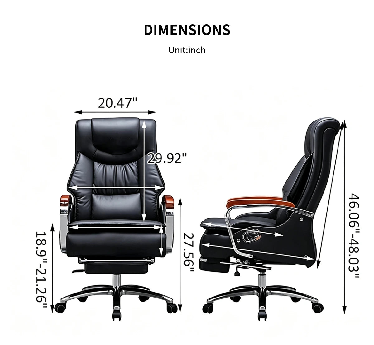 Mesh Ergonomic Office Chair 20 in Wide with Lumbar Support, Height-Adjustable & Solid Wood — Detail image 13