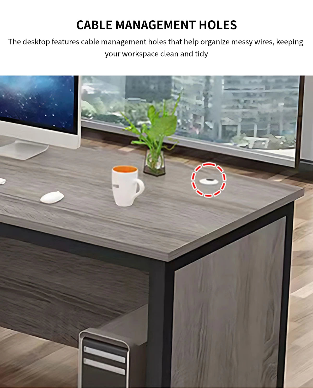 U-Shaped Executive Desk with Cable Management, Lockable & File Drawers for Home Office — Detail image 4