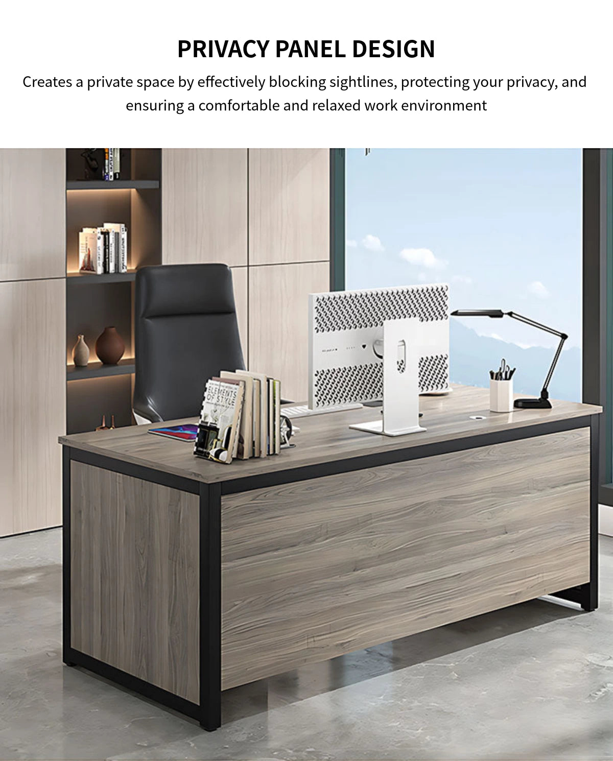 U-Shaped Executive Desk with Cable Management, Lockable & File Drawers for Home Office — Detail image 6