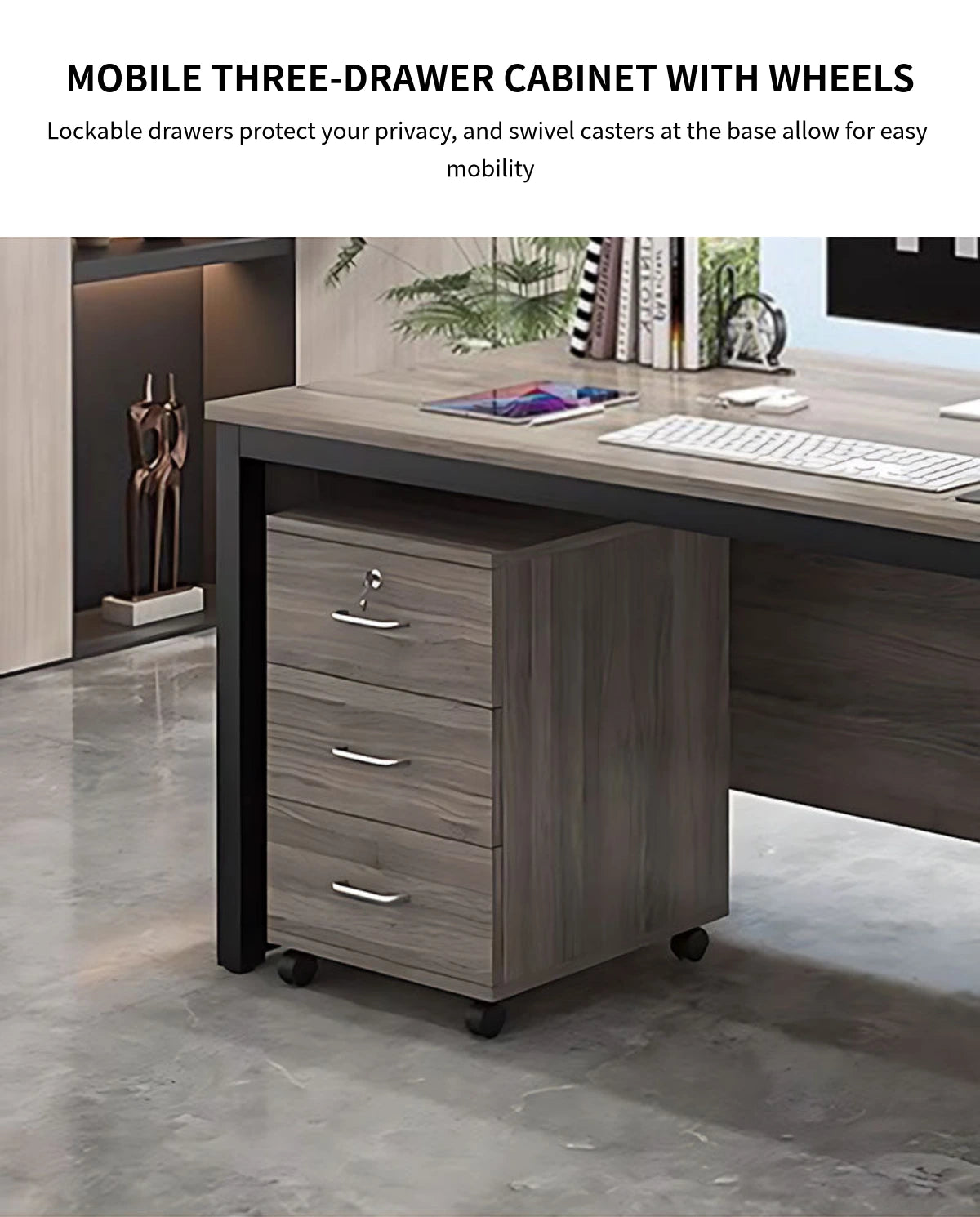U-Shaped Executive Desk with Cable Management, Lockable & File Drawers for Home Office — Detail image 8
