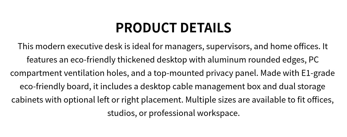 Modern Executive Desk with Curved, Cable Management & Side Storage for Home Office — Detail image 1