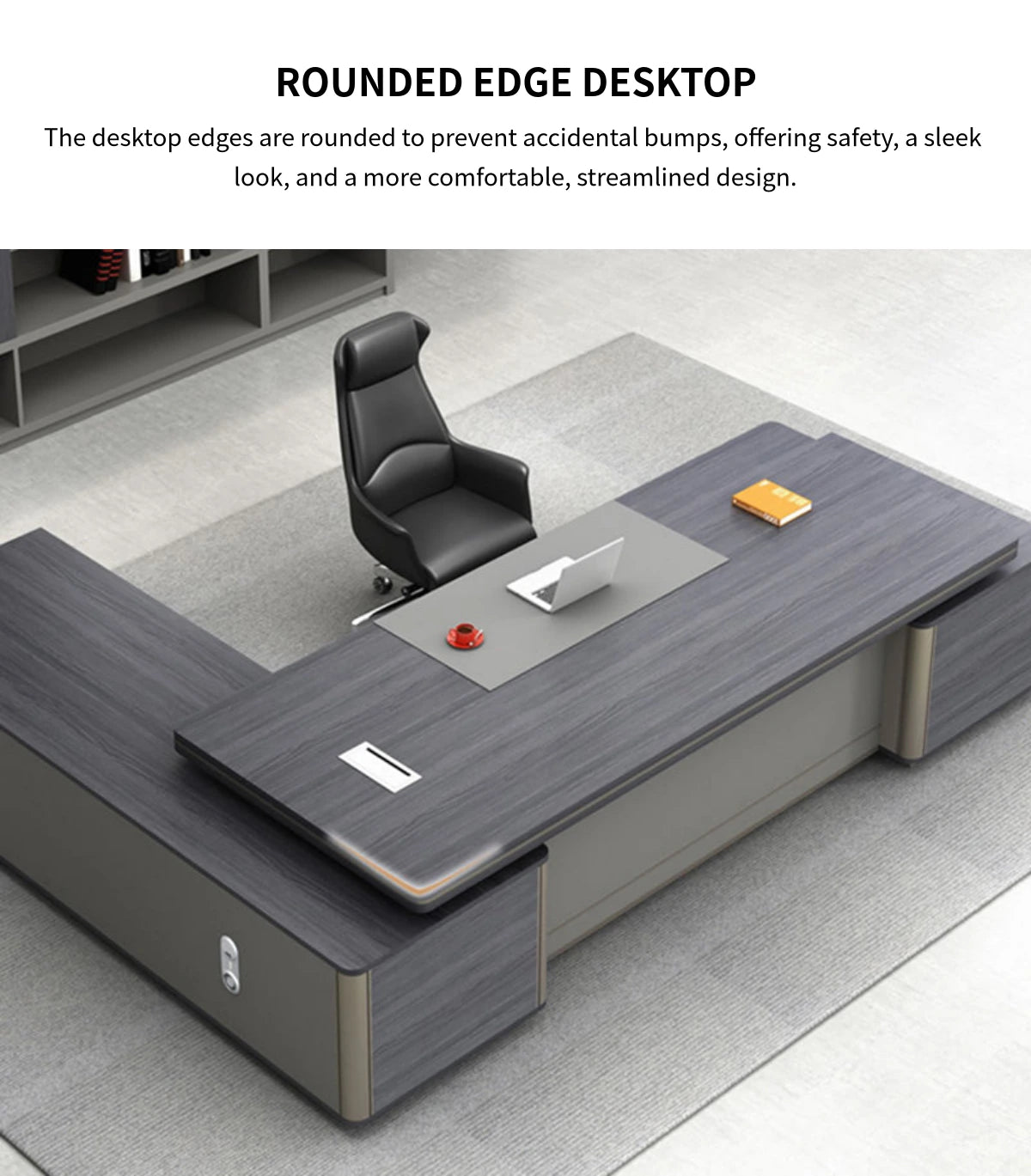 Modern Executive Desk with Curved, Cable Management & Side Storage for Home Office — Detail image 6