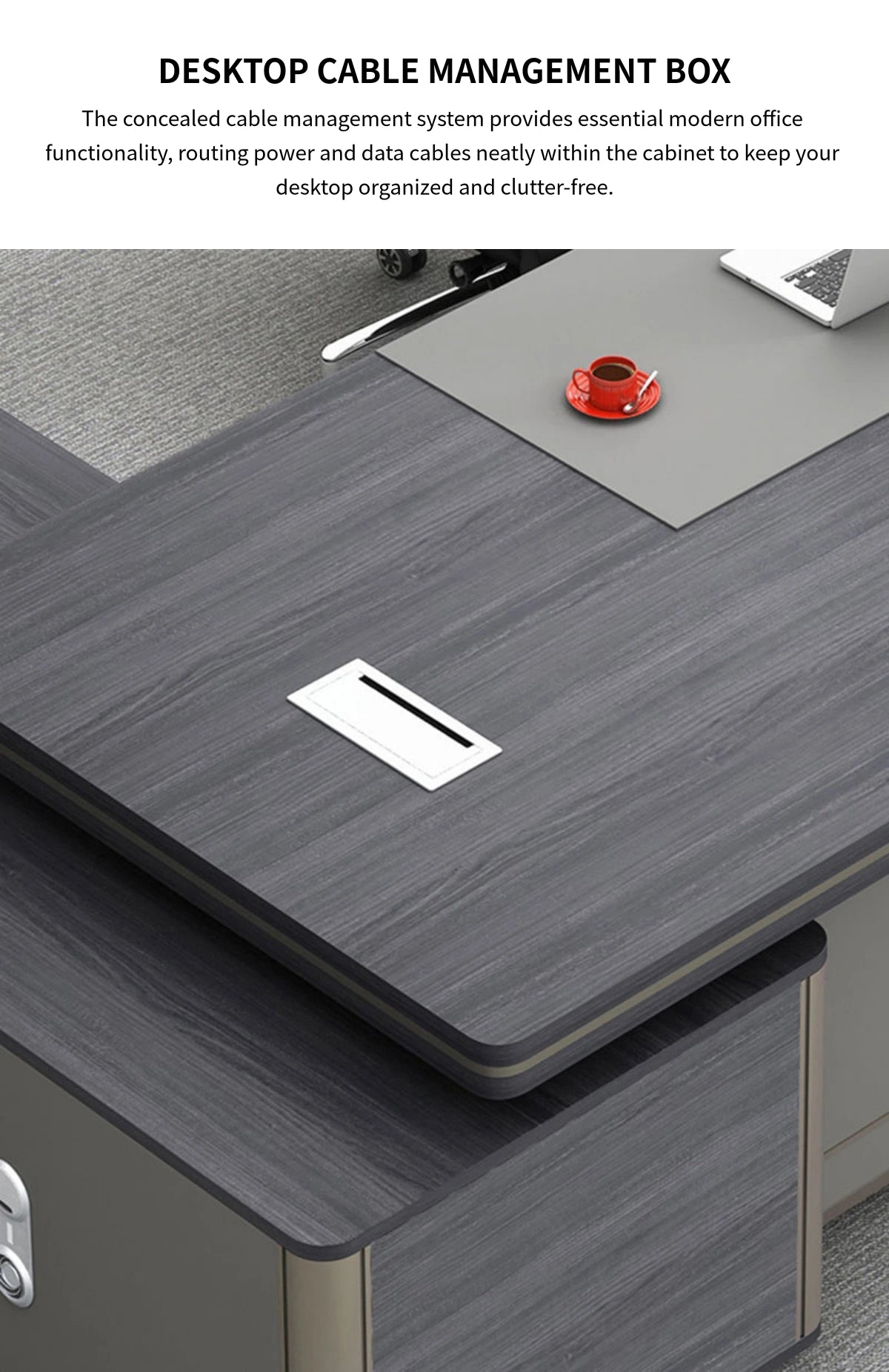 Modern Executive Desk with Curved, Cable Management & Side Storage for Home Office — Detail image 10
