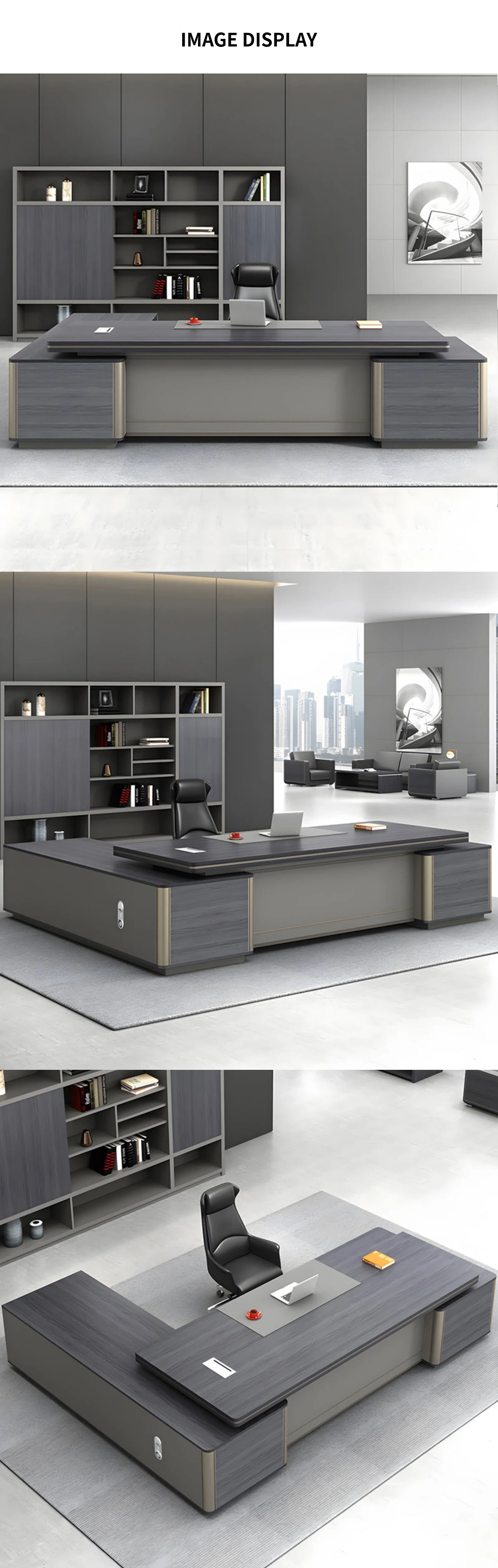 Modern Executive Desk with Curved, Cable Management & Side Storage for Home Office — Detail image 12