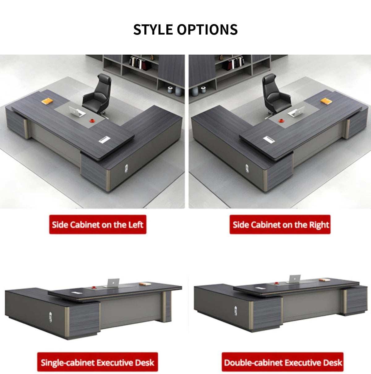 Modern Executive Desk with Curved, Cable Management & Side Storage for Home Office — Detail image 13
