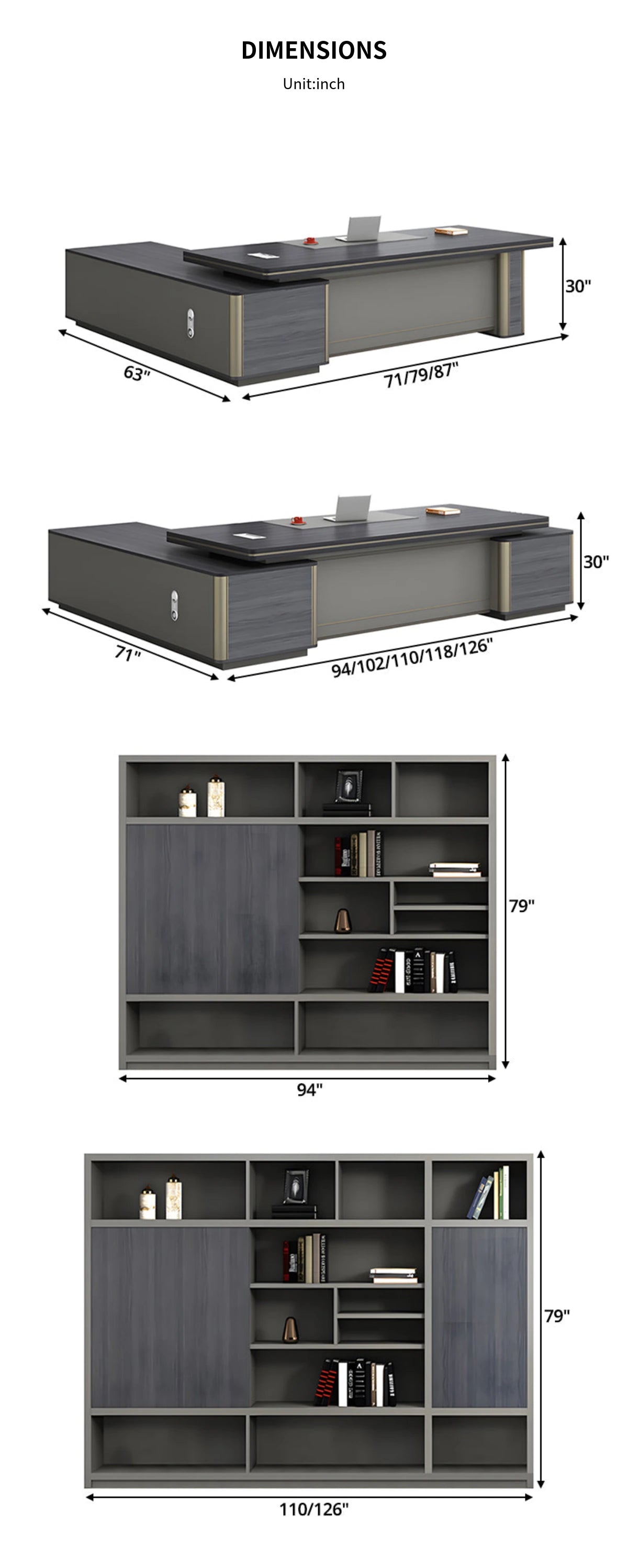 Modern Executive Desk with Curved, Cable Management & Side Storage for Home Office — Detail image 14