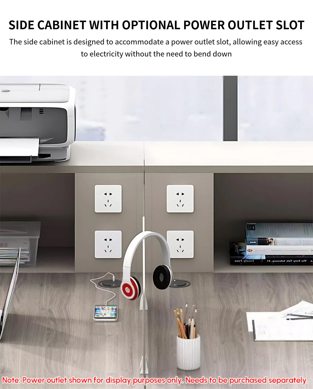 Office Workstation Desk with Built-In Outlets, Cable Management & Side Storage — Detail image 5