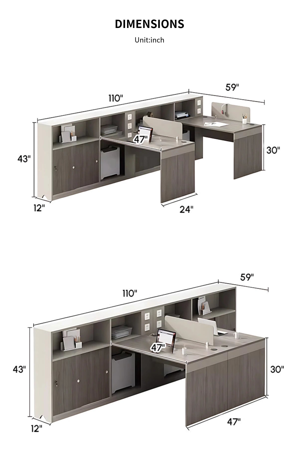 Office Workstation Desk with Built-In Outlets, Cable Management & Side Storage — Detail image 12