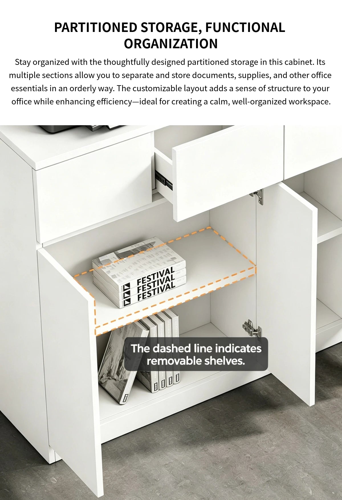 Modern Functional Storage Cabinet with Wide Top & Adjustable Compartments for Office & Home CWG-2203 — Detail image 4