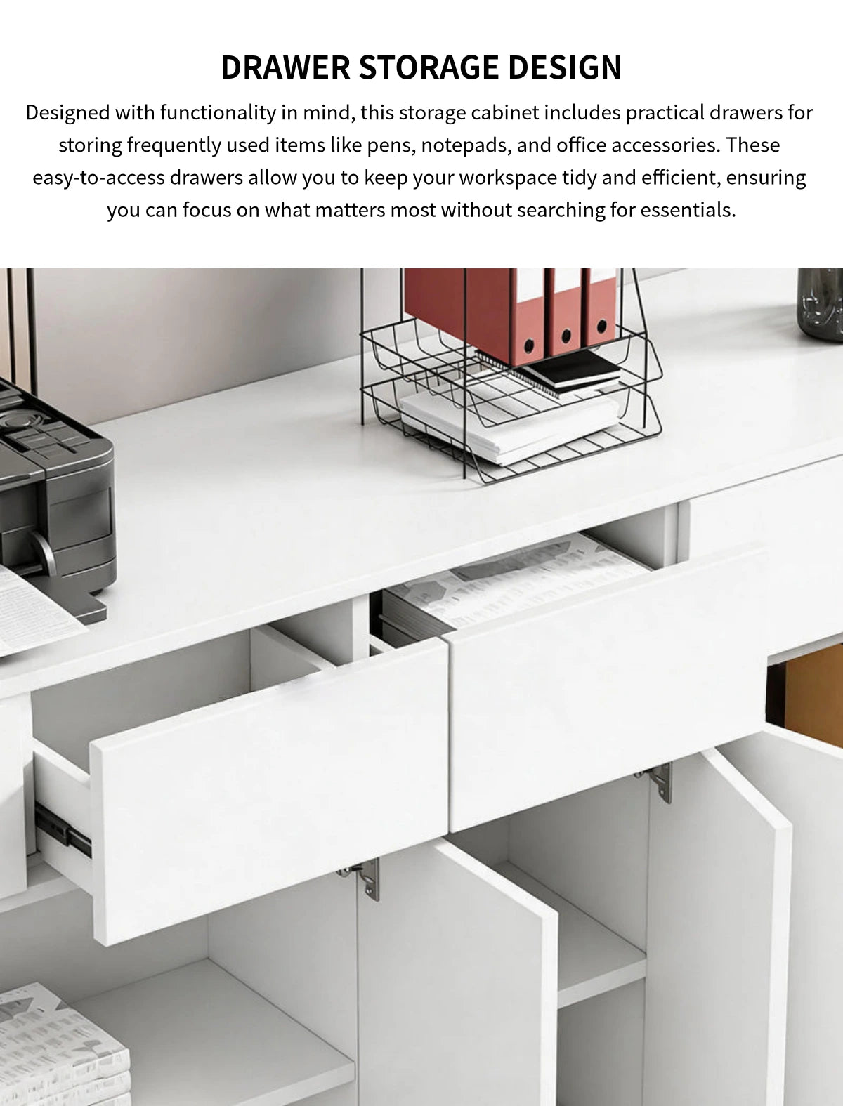 Modern Functional Storage Cabinet with Wide Top & Adjustable Compartments for Office & Home CWG-2203 — Detail image 5