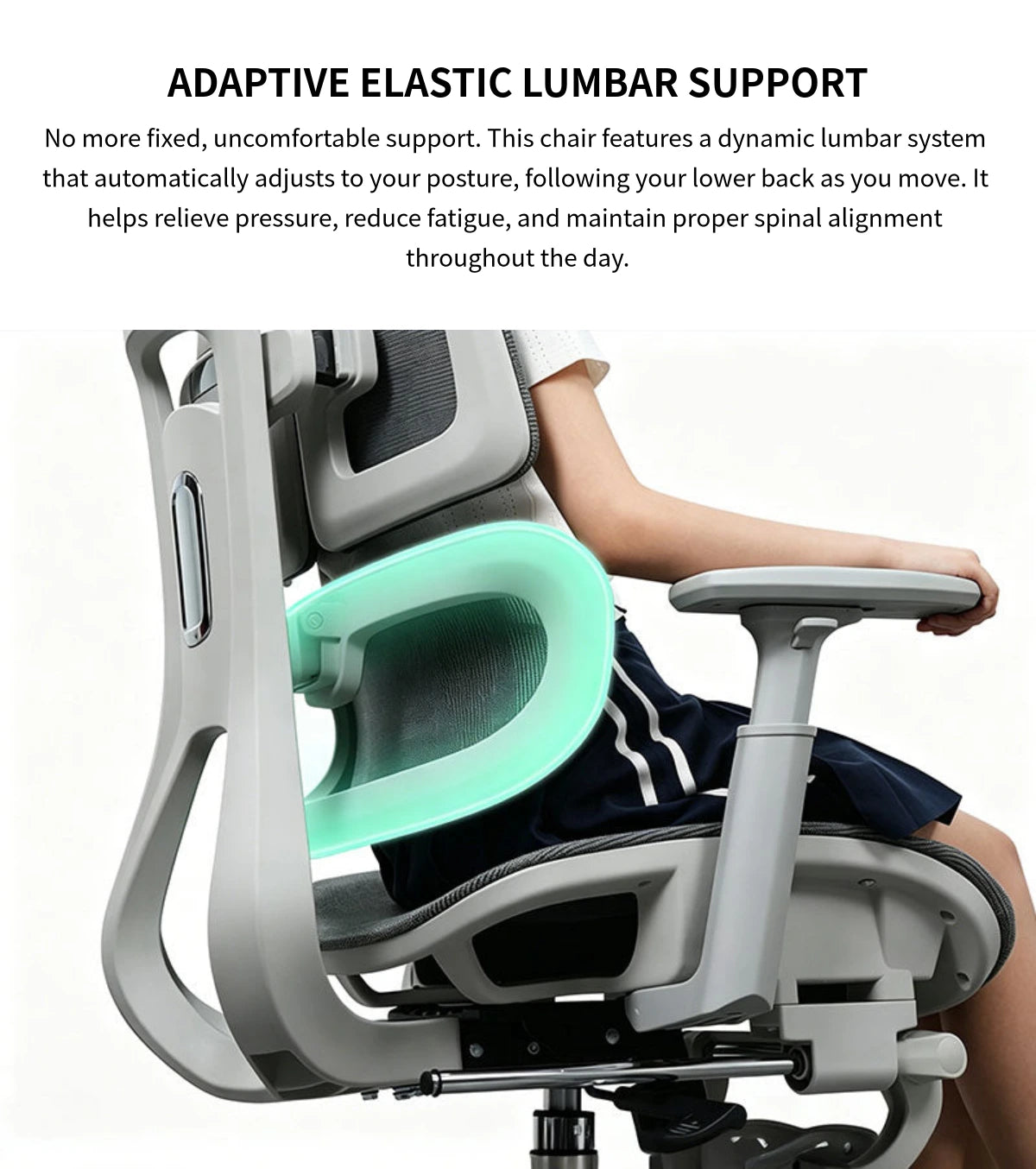 Comfortable Ergonomic Mesh Office Chair with Adaptive Lumbar Support, 135° Recline, and Footrest for Home, Office, and Gaming BGY-1034 — Detail image 3